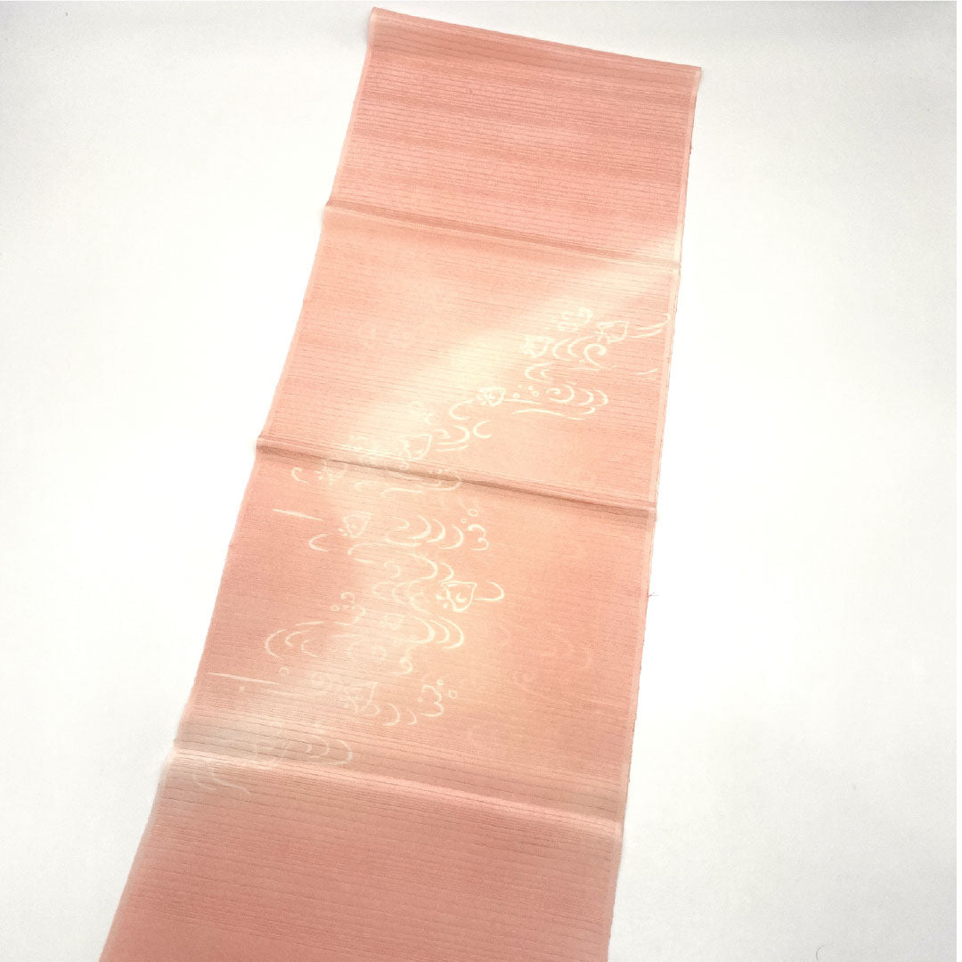 (Like New) Silk Obiage (Sash) - New, Casual, Otomeiro (Girl's Color) Summer, Houndstooth Pattern, Flowing Water Design, Approximately 178cm Long, Approximately 30cm Wide, Pink, Product Number: 1136001571913
