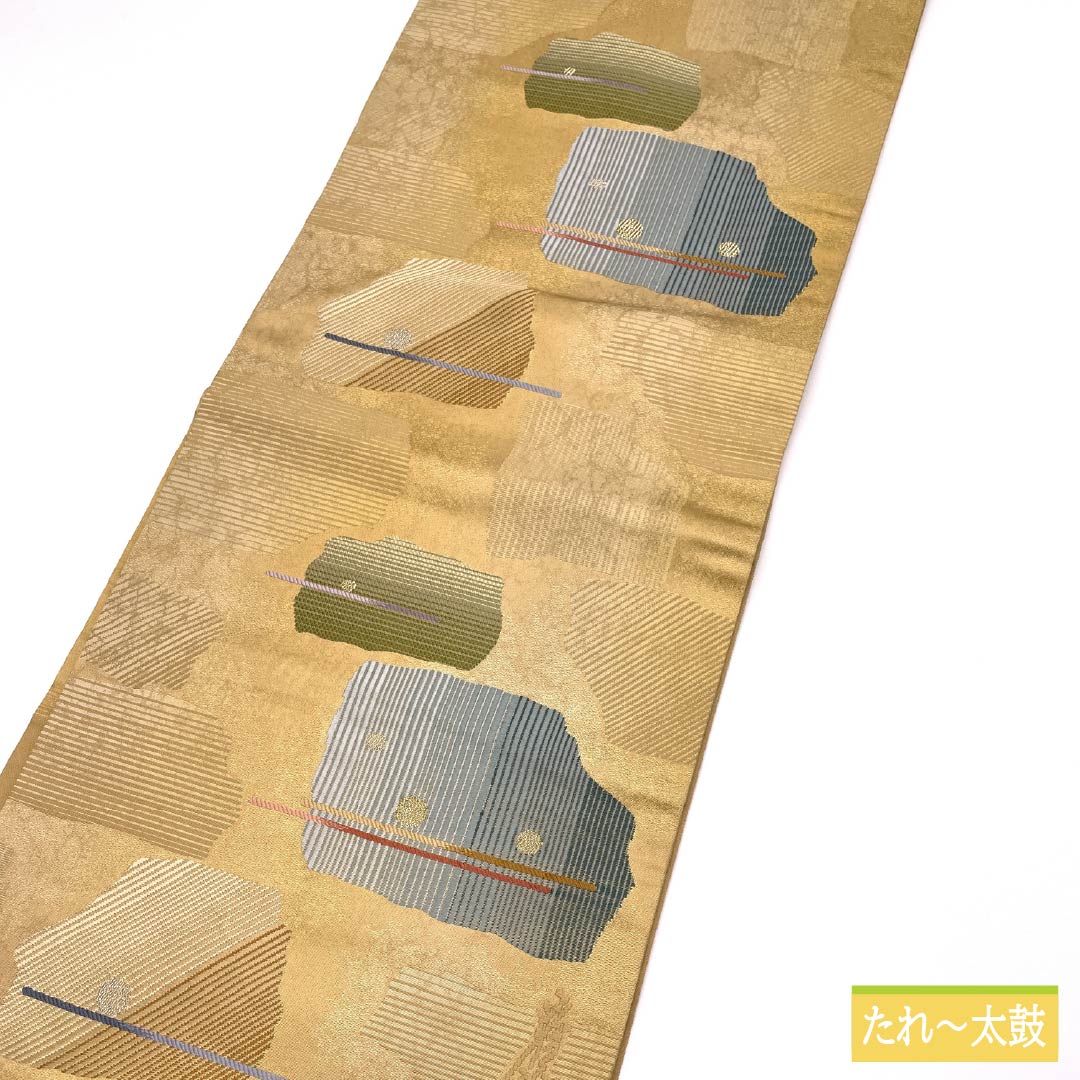 名古屋帯 東京白茶色(とうきょうしらちゃいろ) 作家物 抽象模様 帯丈361cm 正絹 Sランク ポイント柄 セミフォーマル ベージュ系 1124008402325 名古屋仕立て