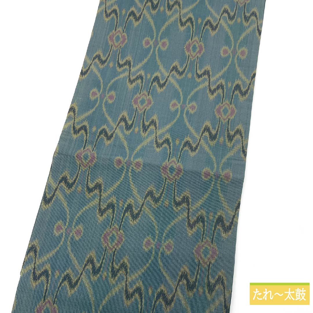 Nagoya obi, iron onando color, variegated tachiwaku pattern, obi length 349cm, pure silk, S rank, six-pass, casual, green, 1124006702319, Nagoya style