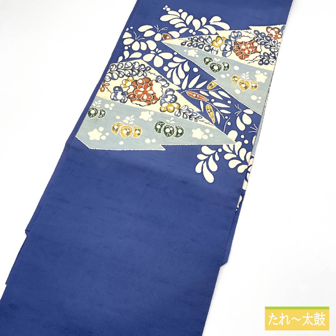 名古屋帯 韓藍色(からあいいろ) 紬地 辻ヶ花 染め帯 帯丈358cm 正絹 Bランク ポイント柄 カジュアル 青系 1124008264317 名古屋仕立て