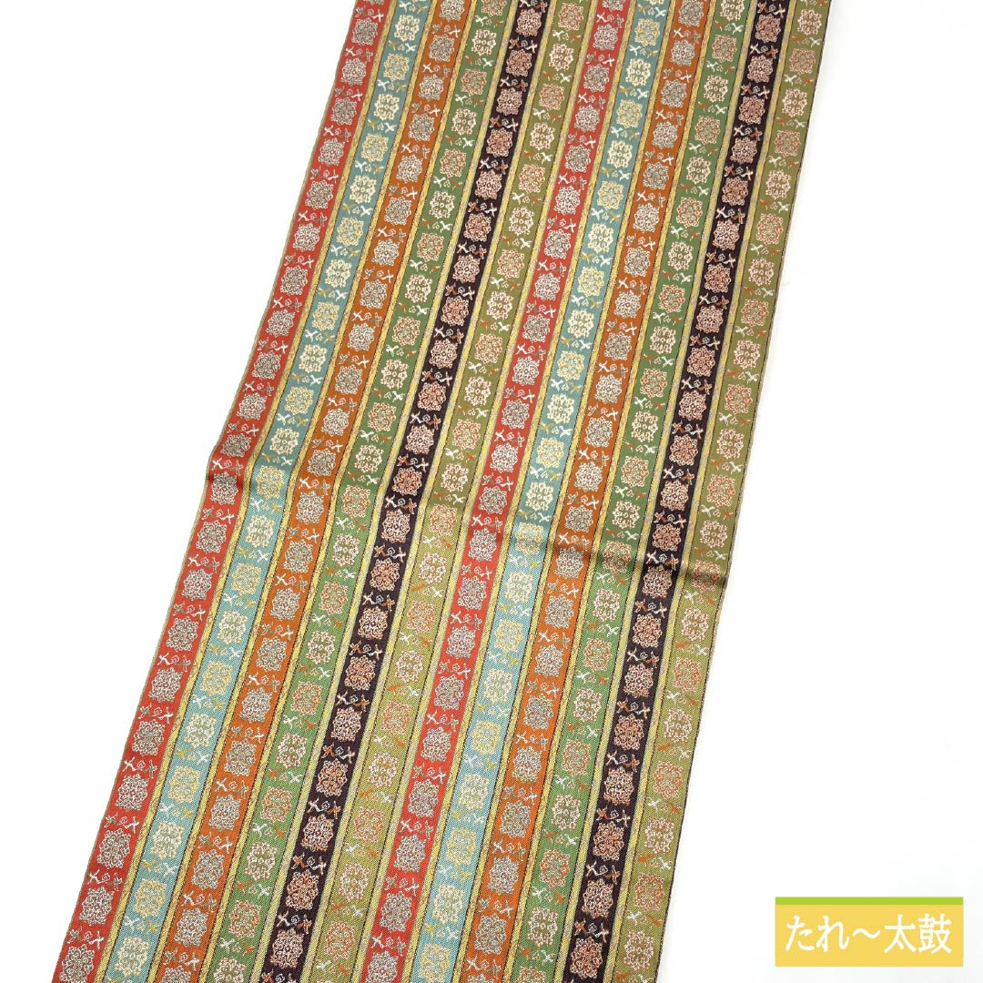名古屋帯 正絹 龍村美術織物 唐花雙鳥長斑錦模様 帯丈350cm Sランク 全通 セミフォーマル グラデーション系 1124007142399 開き仕立て