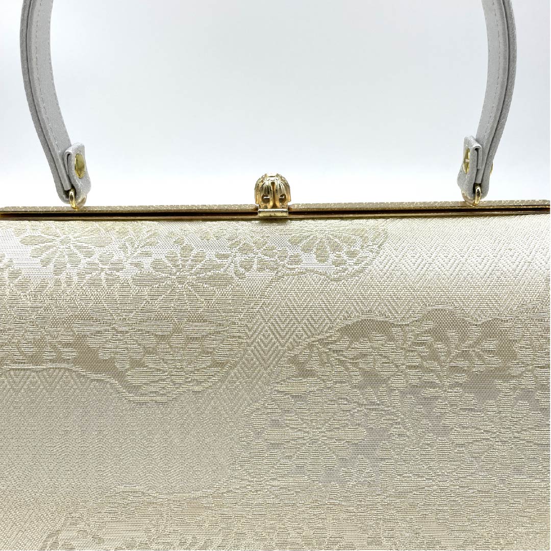 Formal Japanese style bag, gold color, for Tomesode, classic pattern, white, A rank, 113900005311