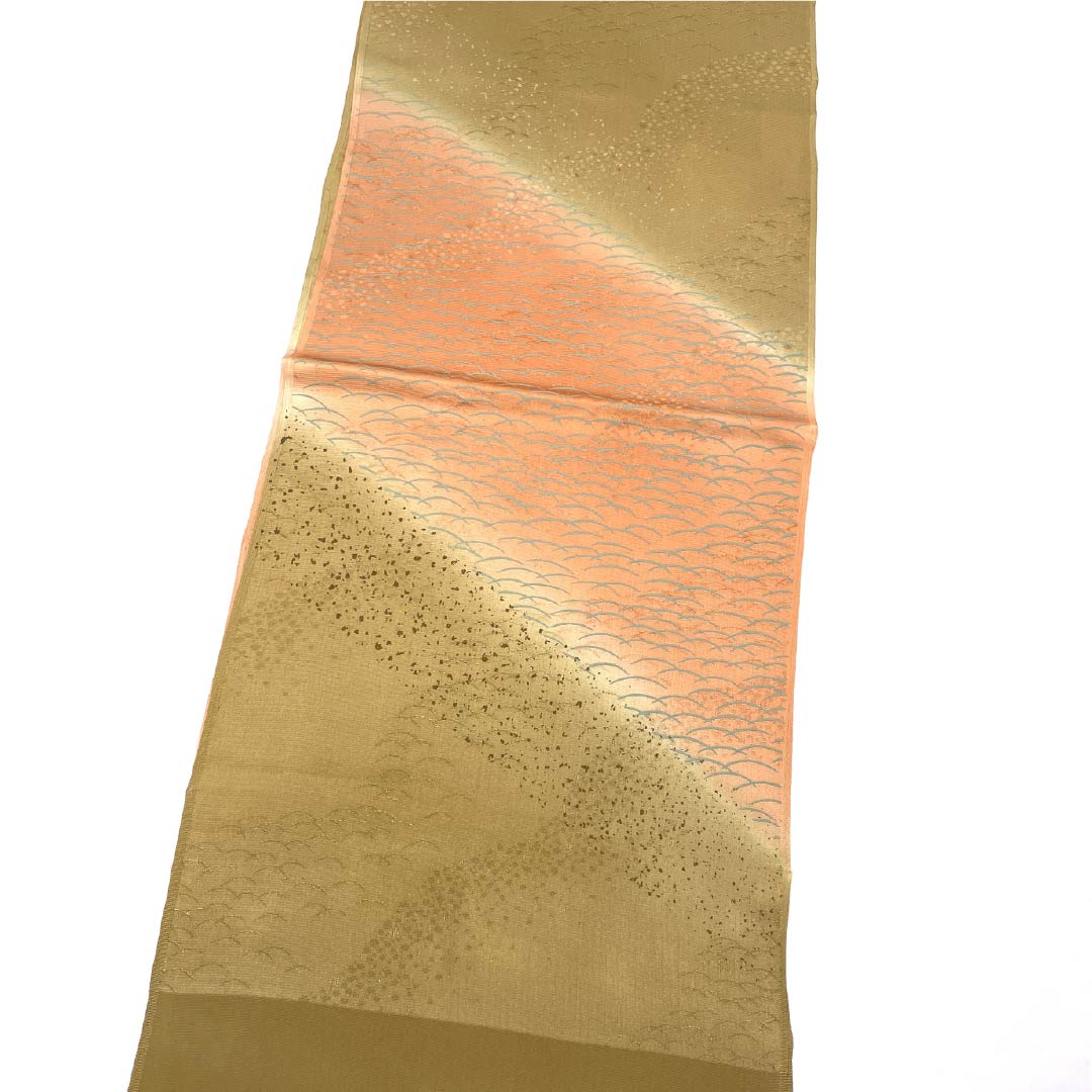 S-Rank Silk Obiage (Semi-Formal) in Yamamomo (Yamamomo) and Hanezu (Hanesui) Colors, Classic Grass Pattern, Beige, Approximately 180cm Long, 30cm Wide, Product Number: 1136002092925