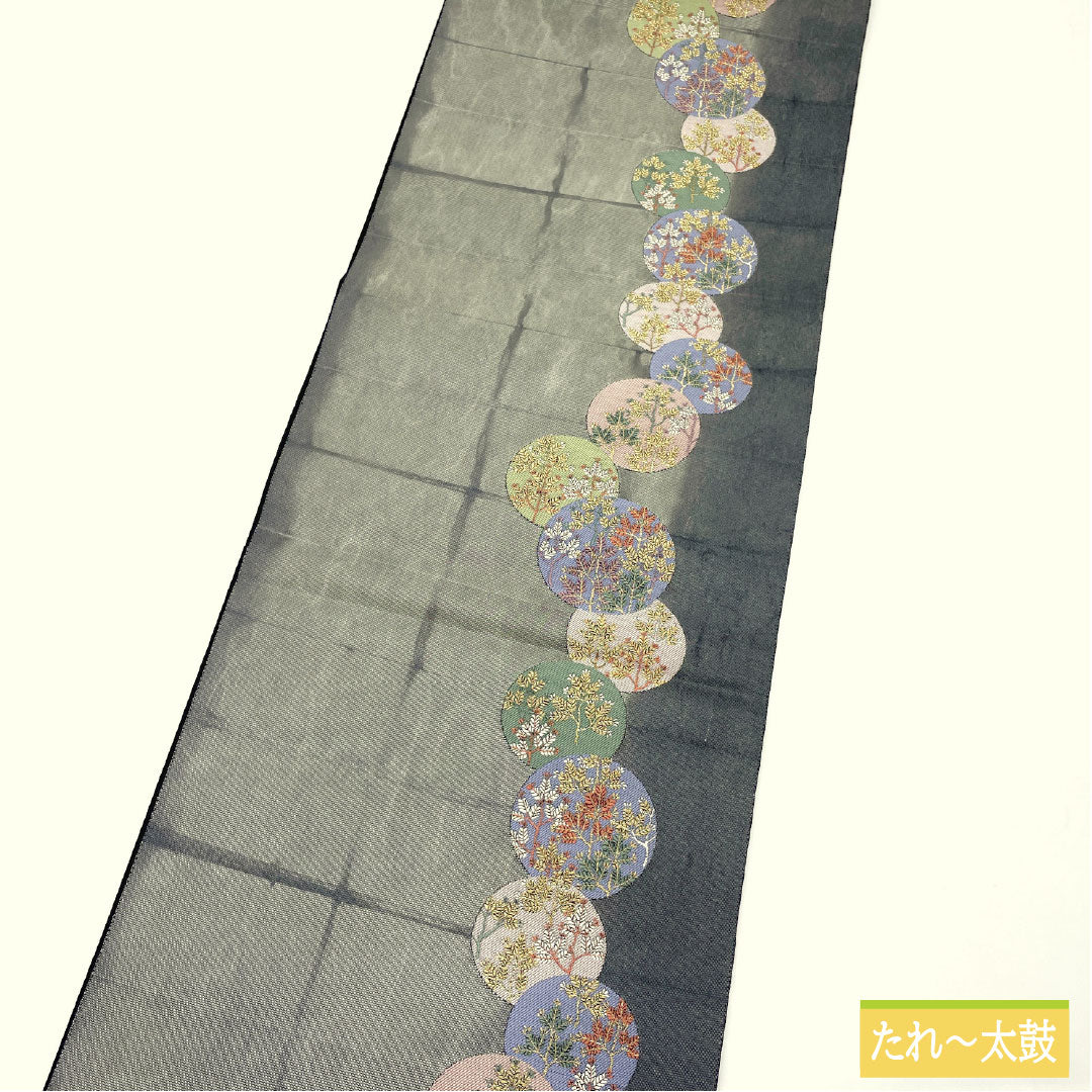 Fukuro Obi (Sash) - Pure Silk, S-Rank, Light Gray, Nishijin-ori Weave, with Gold-Leaf and Floral Patterns, Length 440cm, Six-Ply, Semi-Formal, Gray, Item Number 1123017022322