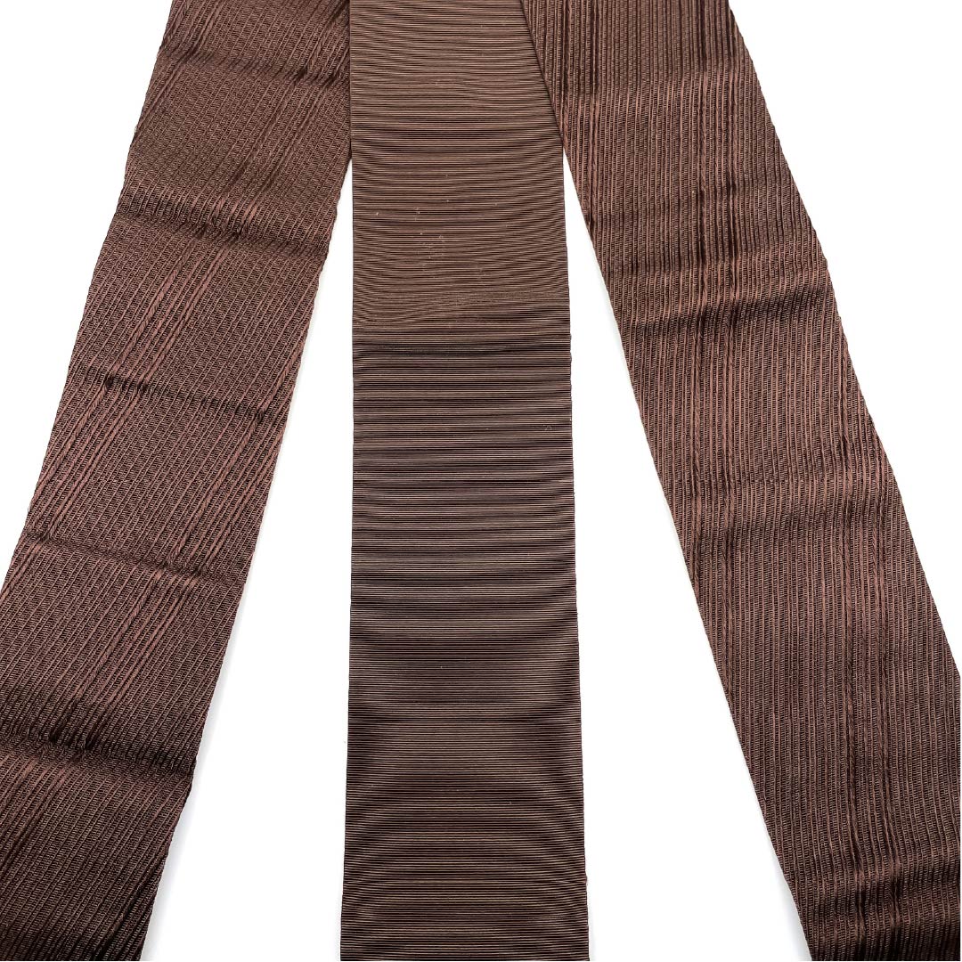 (Unmade) Kaku-obi (cotton sash) with dark brown and diagonal lines, obi length 404cm, width 10cm, S rank, brown, 1134000462914