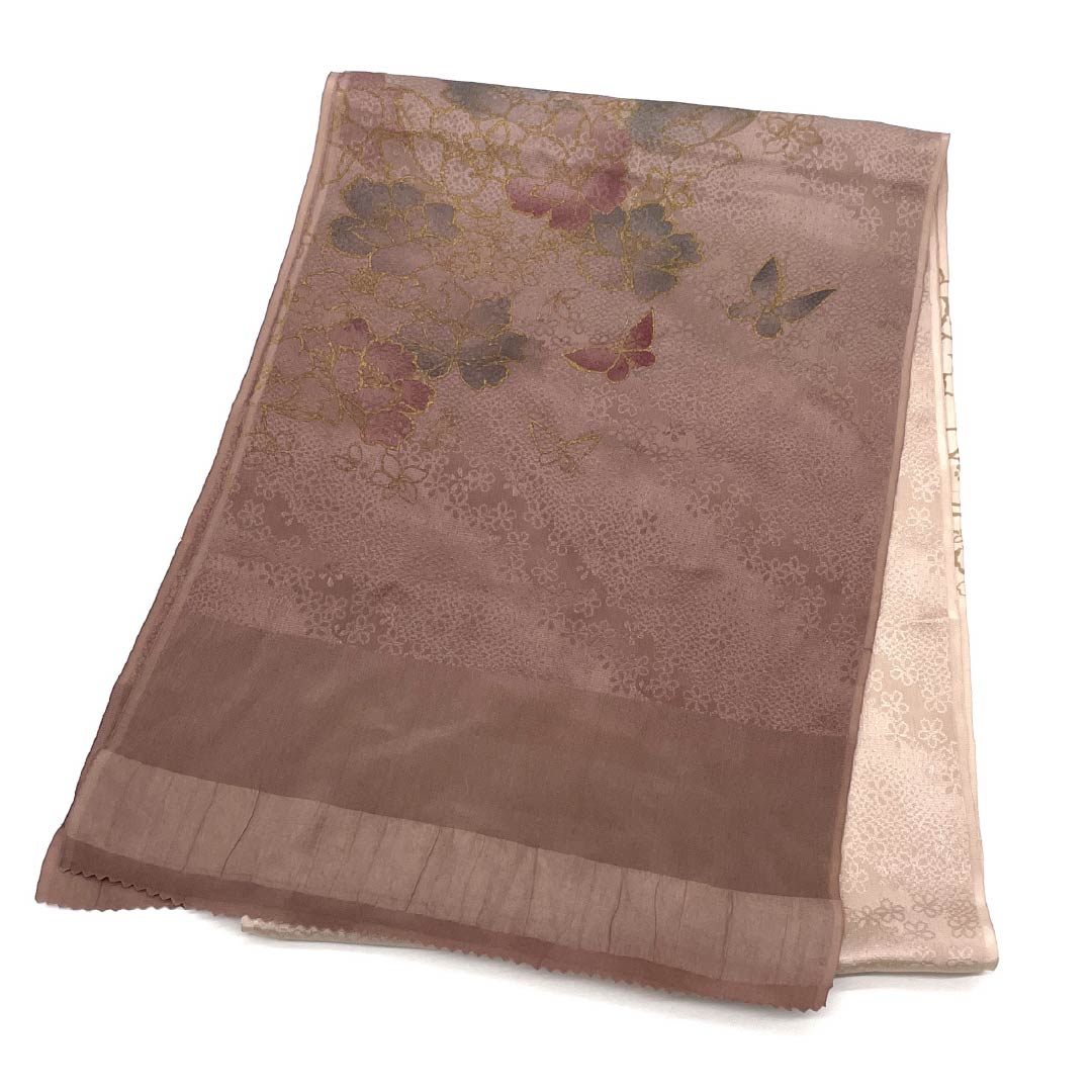 Obiage silk S rank semi-formal pale red butterfly flower length approx. 165cm width approx. 29.5cm pink 1136002782913