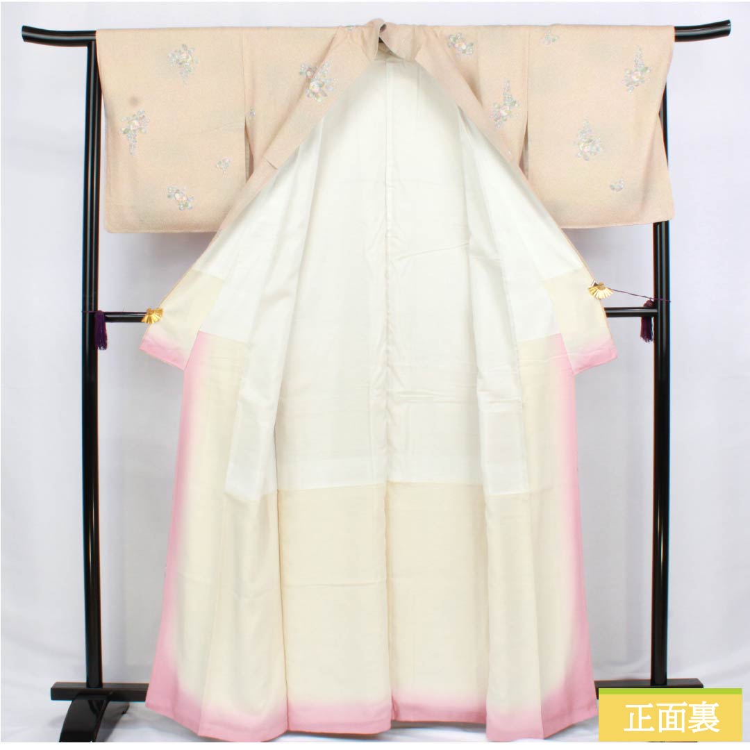 Komon (small pattern) silk, A-rank, length 163.5cm, sleeve length 65.5cm, lined, walnut-colored, Tsujigahana (flower) pattern, sewn with a beige finish, product number 1115006343425