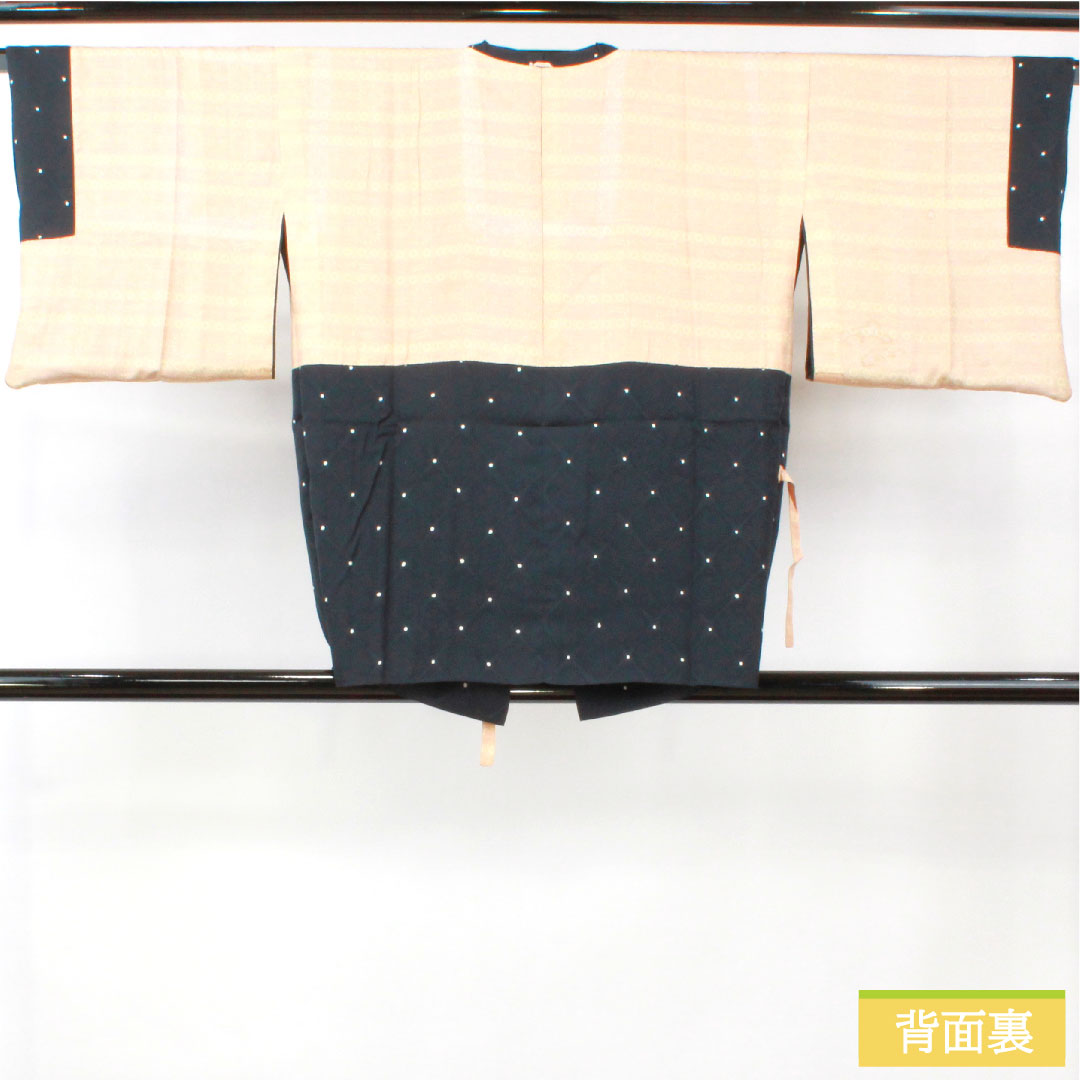Michiyuki coat, pure silk, length 77.5cm, sleeve length 64cm, geometric pattern, B rank, lined, black, 1117001104910