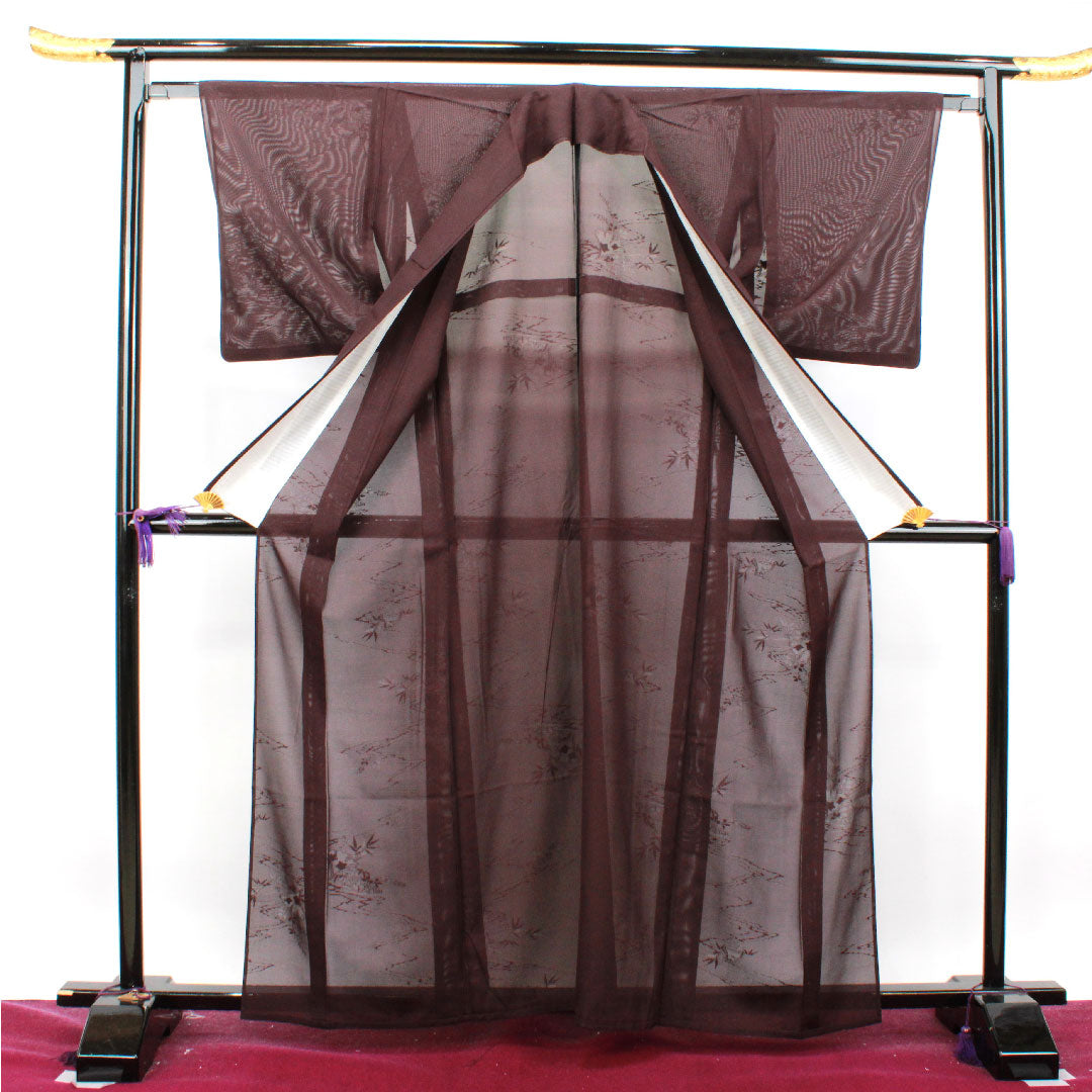 Summer pure silk plain color Length 163cm Sleeve length 64cm Extreme color (Shigokuiro) Flowing water Bamboo grass Silk S rank Purple 1132001402420