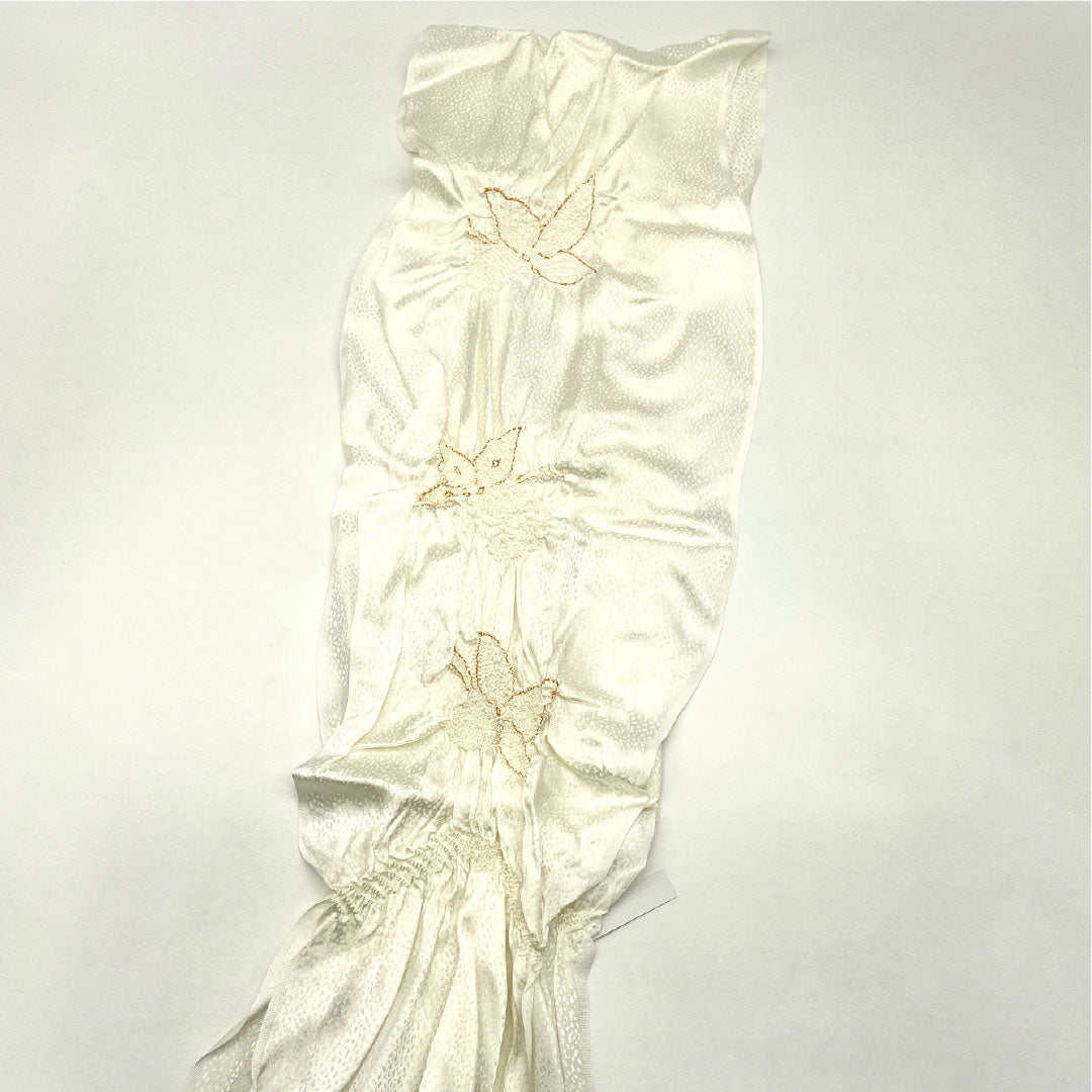 (New Old Stock) Obiage and Obijime Set, Pure Silk, NEW Rank, Milky White, For Tomesode, Butterfly, Turtle Knot, Length approx. 160cm, Width approx. 1.4cm, Formal, White-based, 1141000351311