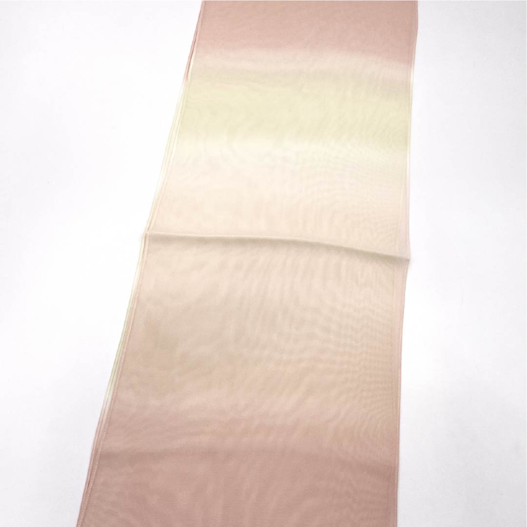 (新古品)帯揚げ 正絹 NEWランク セミフォーマル 乙女色(おとめいろ) 硫黄色(いおういろ) グラデーション 夏物 長さ約180cm 幅約29.5cm ピンク系 1136002211913