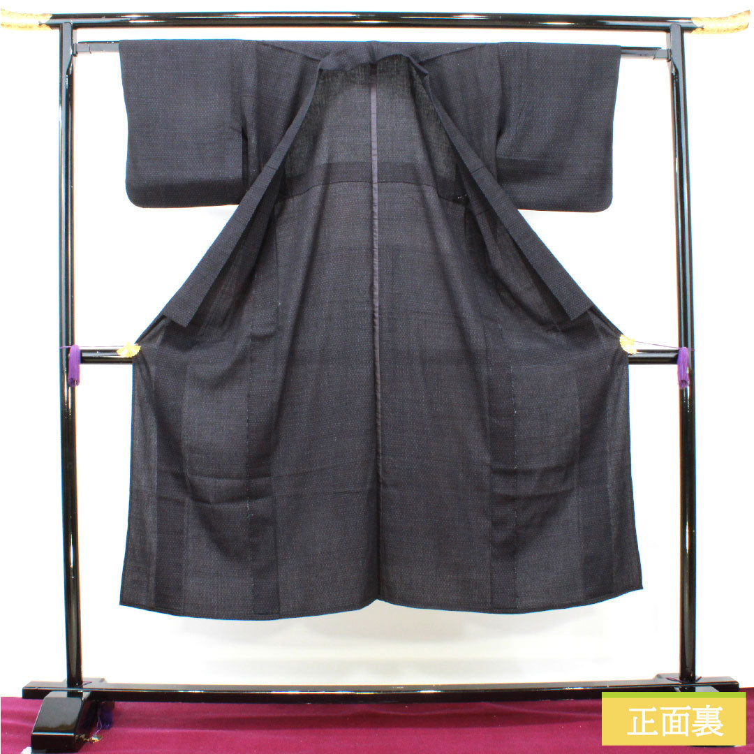 紬 正絹 身丈141cm 裄丈61.5cm 本藍染 十字絣 Sランク 単衣 紺系 1116003182118