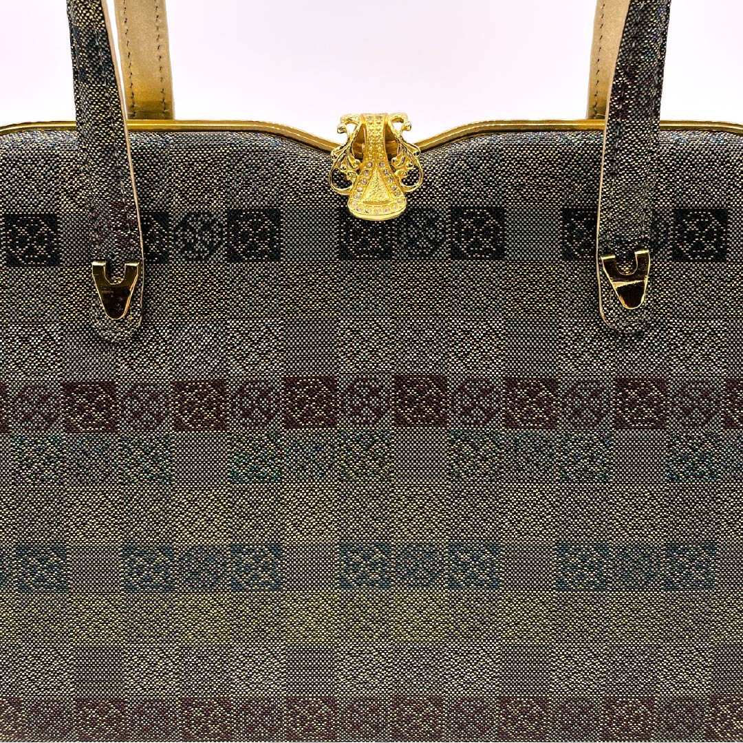 Formal Japanese style bag, dull color, for Tomesode, checkered pattern, classic pattern, green, S rank, 113900057219