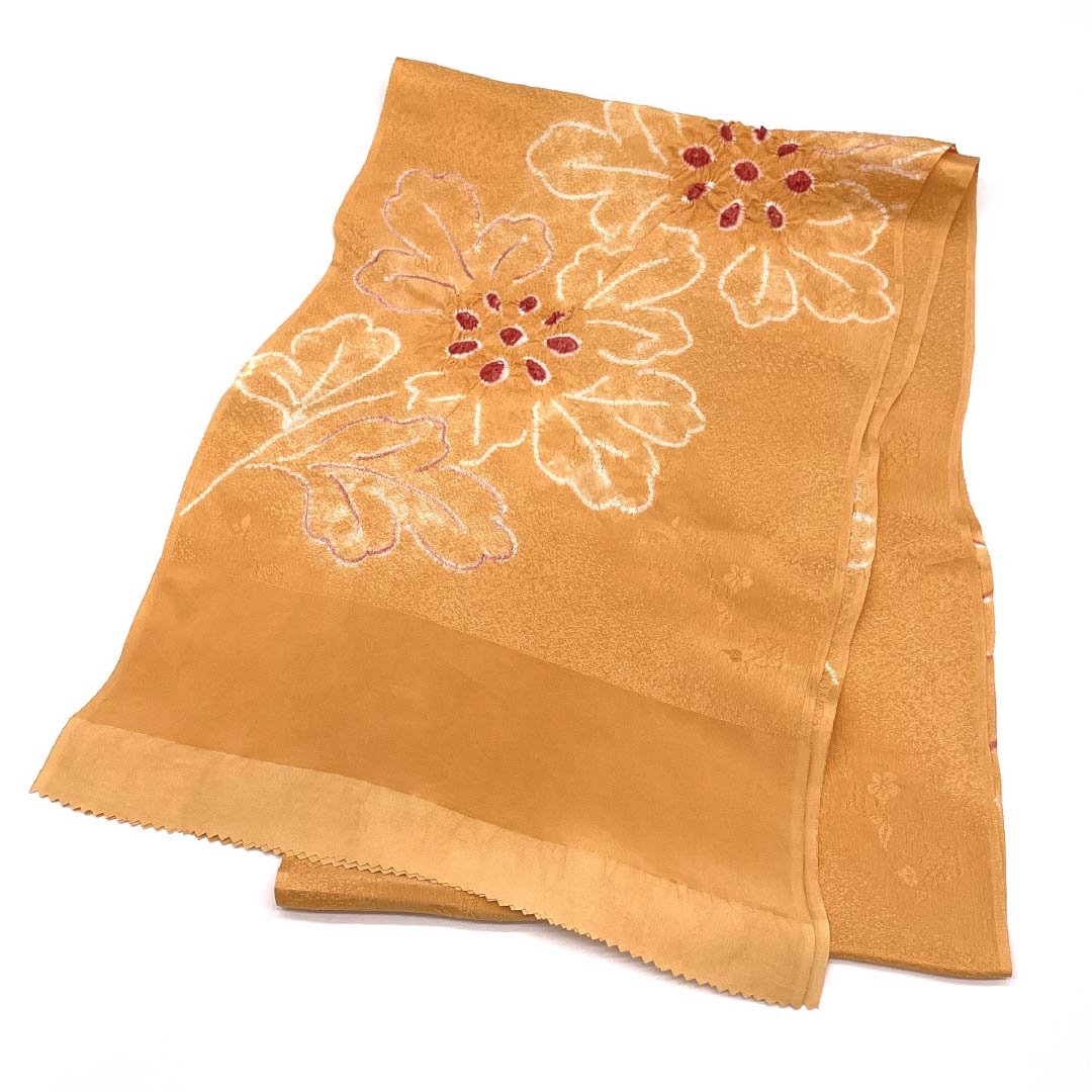 Obiage Silk A Rank Semi-formal Apricot Color Partial Shibori Flowers Length approx. 168cm Width approx. 28cm Orange system 1136002973926