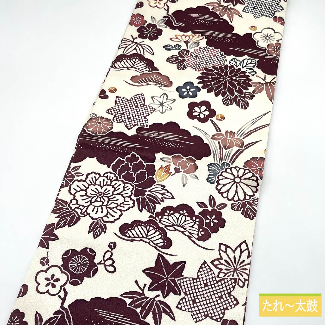 Nagoya obi, milky white, Kyoto Bingata, Bingata-style pattern, plum blossom, obi length 360cm, pure silk, S rank, full length, casual, white, 1124006542311, Nagoya style