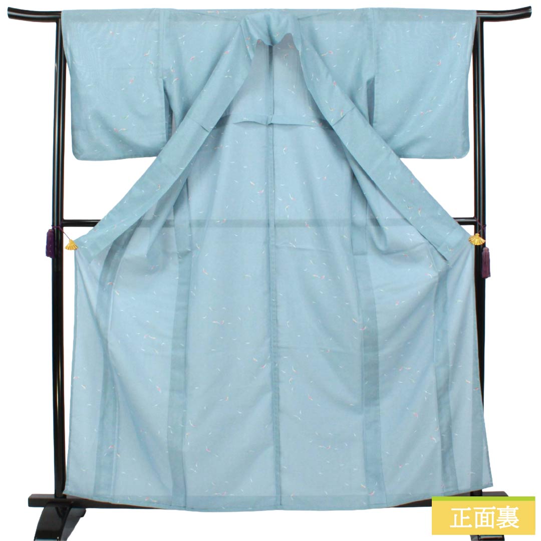 Summer Polyester Komon S Rank Length 162cm (4ft 9in) Sleeve length 65cm (2ft 1in) Kinuta-seiji (Celadon) Abstract Pattern Washable Kimono Ro-weave Blue 1132003392417