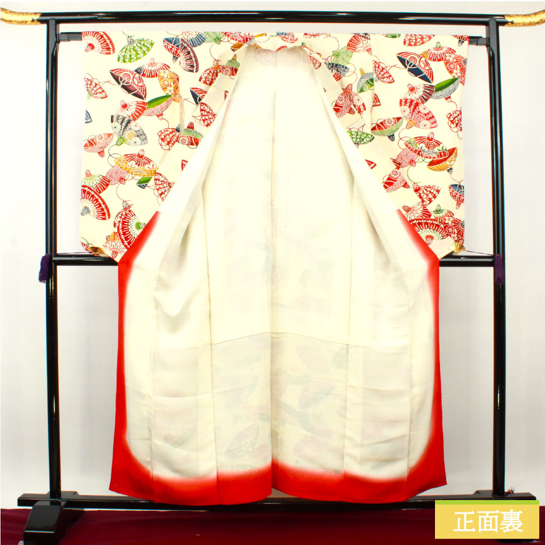 Komon silk, A-rank, length 157cm, sleeve length 64cm, lined, milky white, Kyoto Bingata, auspicious motif, cream-colored, 1115007263315