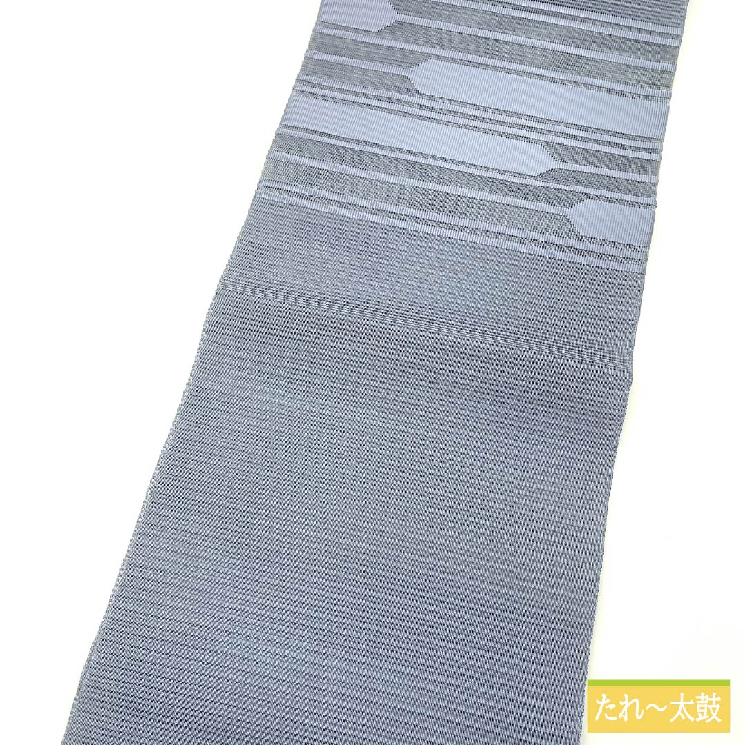 名古屋帯 青袋鼠色(せいたいねずいろ) 夏帯 抽象模様 帯丈373cm 正絹 Sランク ポイント柄 カジュアル 青系 1124008722317 松葉仕立て