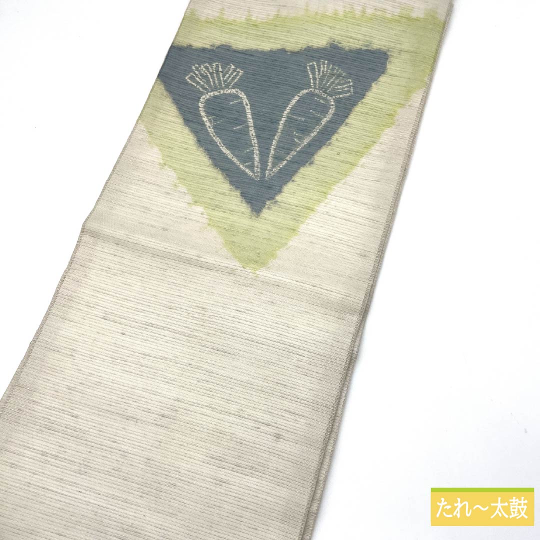 Nagoya obi, pure silk, gofun-iro (whitewash) dyed obi, carrot, summer obi, obi length 368cm, S rank, point pattern, casual, white, 1124006842311, Nagoya style
