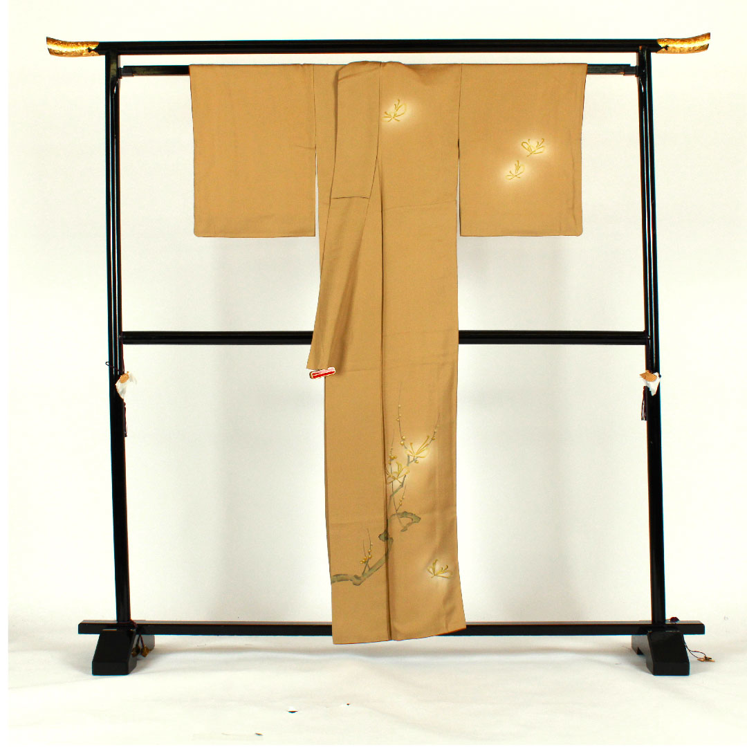 Homongi, lined, length 157cm, sleeve length 66cm, embroidery, plum blossom, pure silk, S rank, yellow, 1112000822323