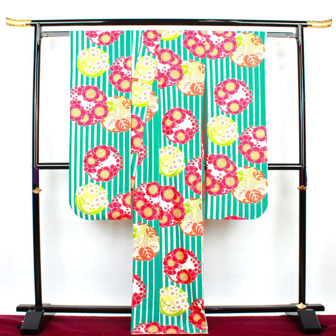 Long-sleeved kimono, Length 171.5cm, Sleeve length 66cm, Awase, Blue, Washable kimono, Plum, Daffodil, Wisteria, Polyester, S rank, Blue series, 1113001192617