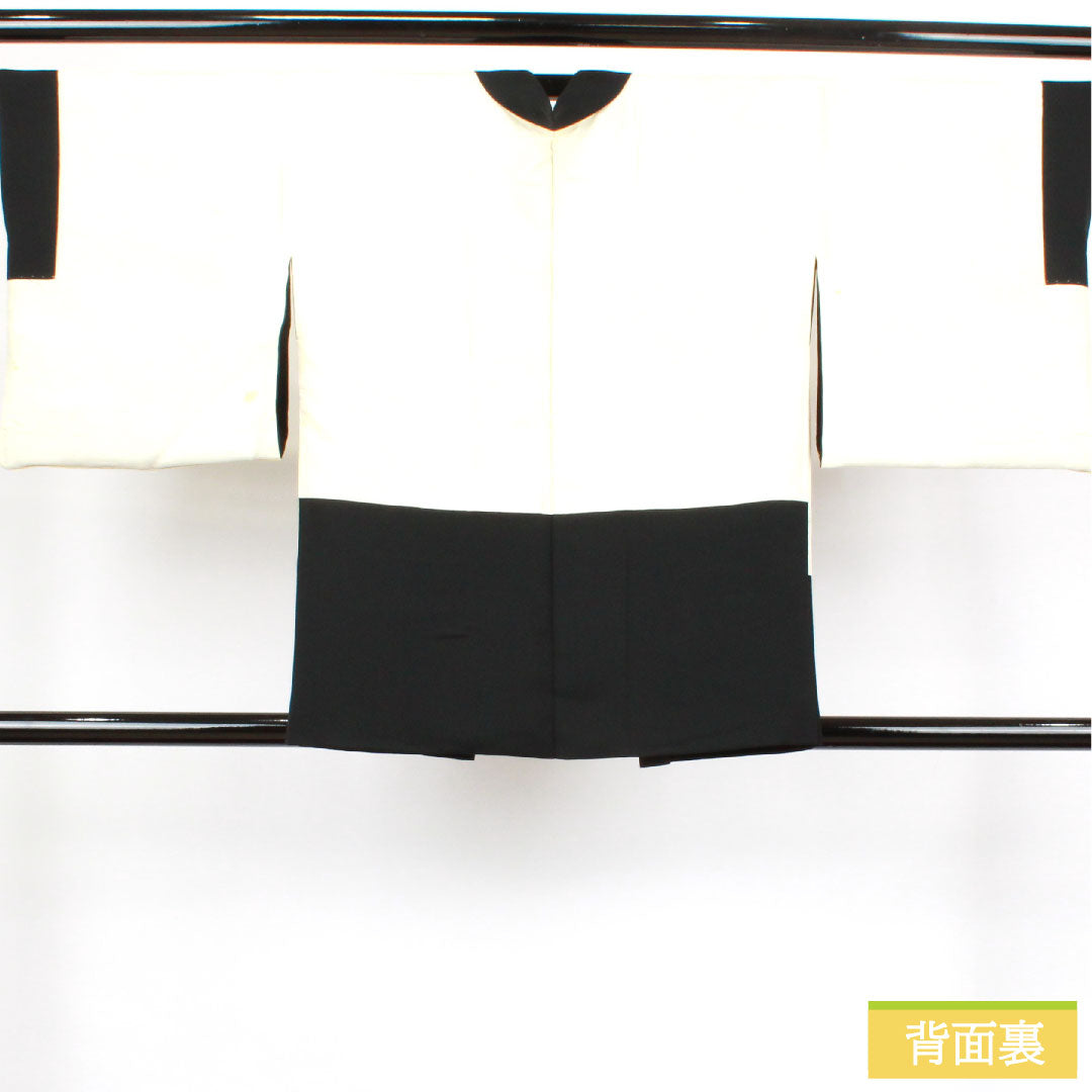 Haori, pure silk, length 78cm, sleeve length 64cm, black haori, Kyo-Yuzen, plum, autumn leaves, A rank, lined, black, 1117000793910