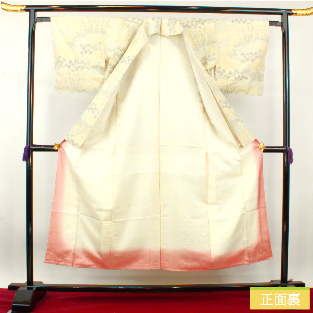 紬 正絹 身丈150cm 裄丈63cm 抽象模様 しつけ糸付き 未使用品 Sランク 袷 クリーム系 1116003412115