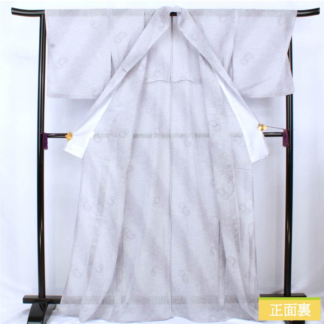 Summer Polyester Komon Kimono, Length 167.5cm, Sleeve Length 67.5cm, Snow-Colored (Sesshoku) Snow Rings, Small Flowers, Gauze, A-Rank, Gray, Item Number 1132002403522