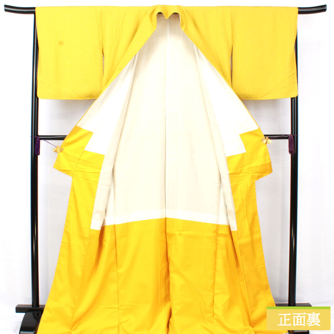Plain color, pure silk, length 168cm, sleeve length 65.5cm, light yellow, arabesque pattern, lined, A rank, yellow, 1114001673523