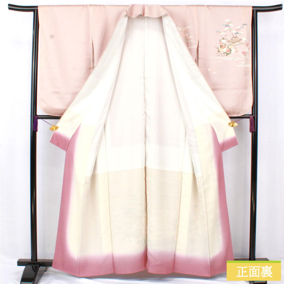 訪問着 正絹 袷 身丈160.5cm 裄丈63cm 白梅色(しらうめいろ) 京友禅 茶屋辻模様 Bランク ピンク系 1112005894413