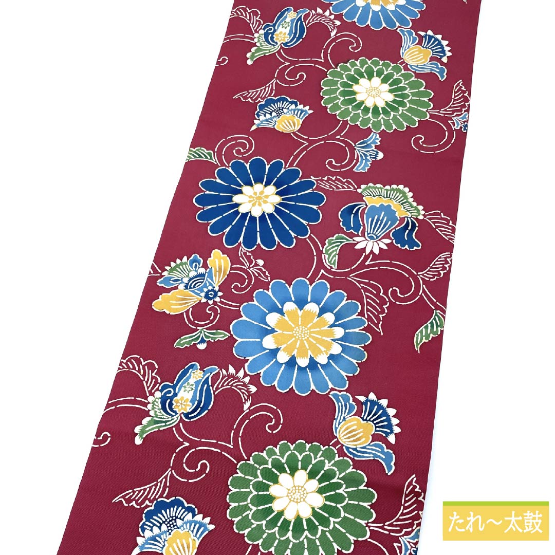 Nagoya obi, reddish red, Kyoto Bingata, floral arabesque, obi length 345cm, pure silk, B rank, full length, casual, purple, 1124006644320, Nagoya style