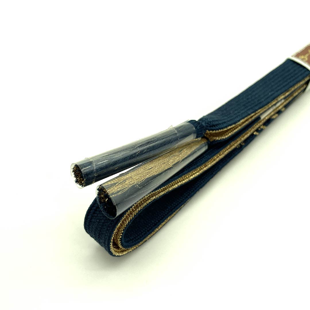 (新古品) 帯締め 正絹 四分紐 藍鉄色(あいてついろ) 金属糸使用 新古品 長さ約153cm 幅約1.5cm セミフォーマル Sランク 紺系 1135001642918
