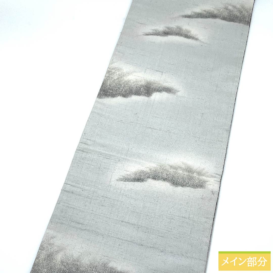 White-gray fukuro obi (bag sash) by Katayama Kensui, reversible, Kinkakuji temple, large characters, obi length 452cm, pure silk, S rank, point pattern, casual, gray, 1123011182422