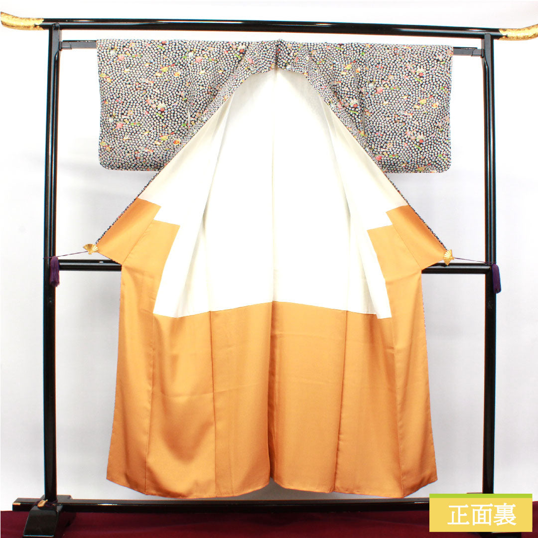 小紋 正絹 身丈152cm 裄丈60.5cm 袷 吉祥文様 しつけ糸付き 未使用品 Sランク 黒系 1115003822210