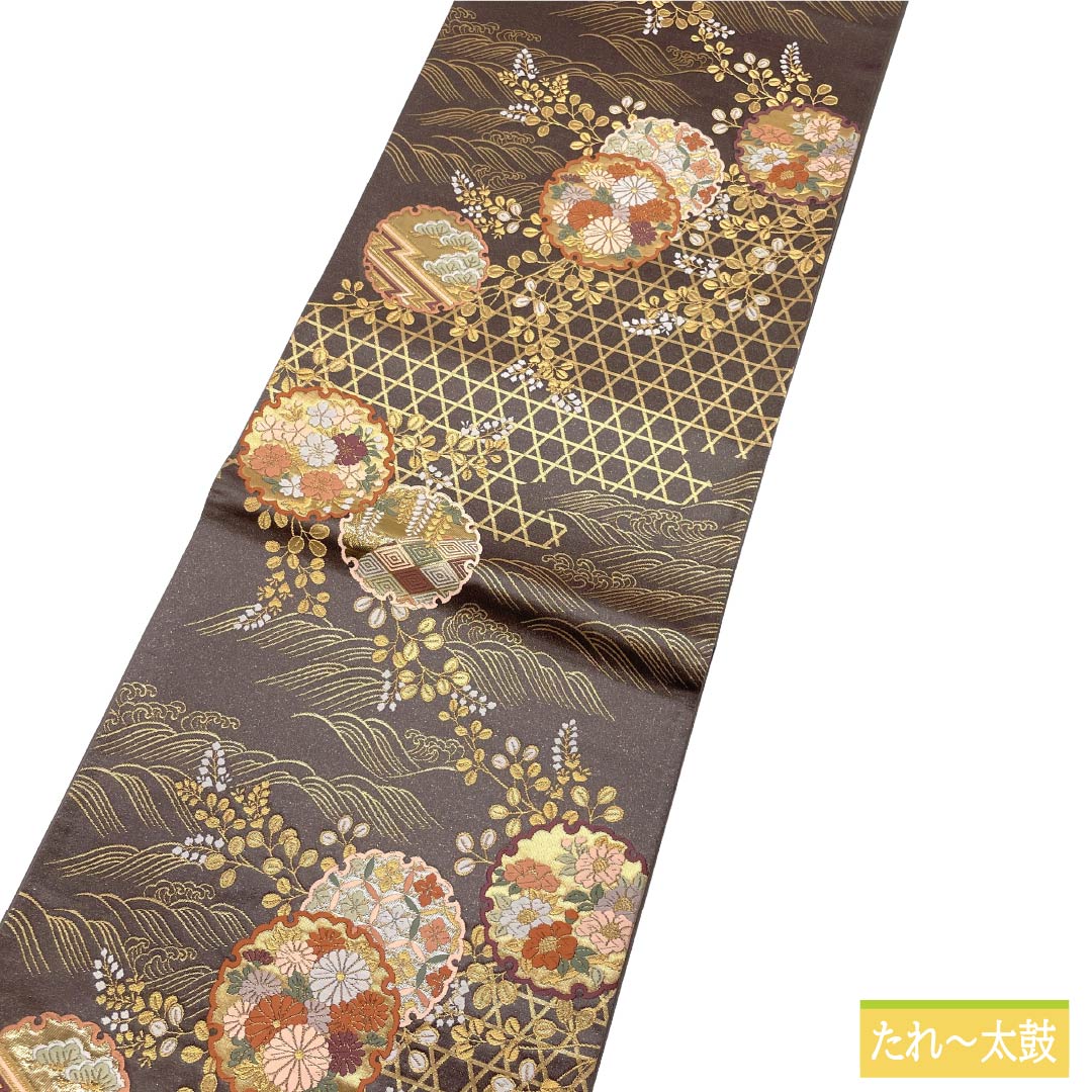 袋帯 正絹 Sランク 都鼠色(みやこねずいろ) 西陣織 本金箔二重箔 雪輪 慶長柄 帯丈436cm 六通 フォーマル グレー系 1123017652322