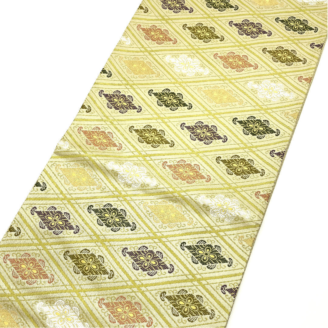 【未仕立】袋帯 正絹 Sランク 蒸栗色(むしぐりいろ) 上文錦 正倉院文様 帯丈438cm 六通 セミフォーマル 緑系 1123004812319
