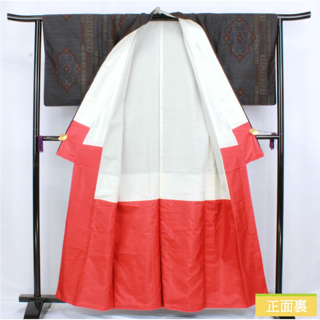 紬 正絹 Sランク 身丈159.5cm 裄丈63cm 紺色(こんいろ) 抽象模様 袷 紺系 1116004162318