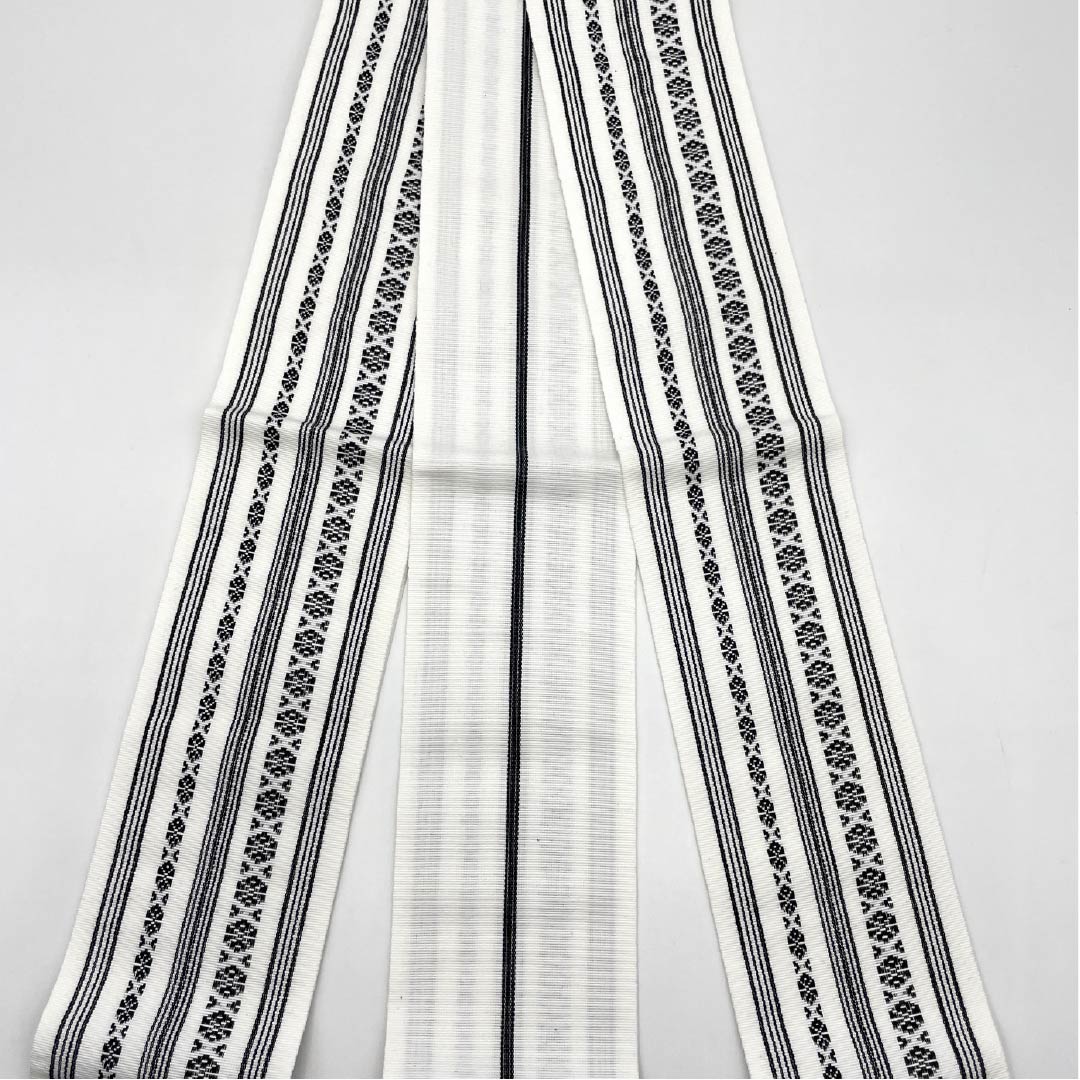 (Untailored) Cotton S-Rank Obi (Sash) with Hakata-ori (Kenjo Pattern) Length: 398cm, Width: 9.5cm, White, 1134000572911