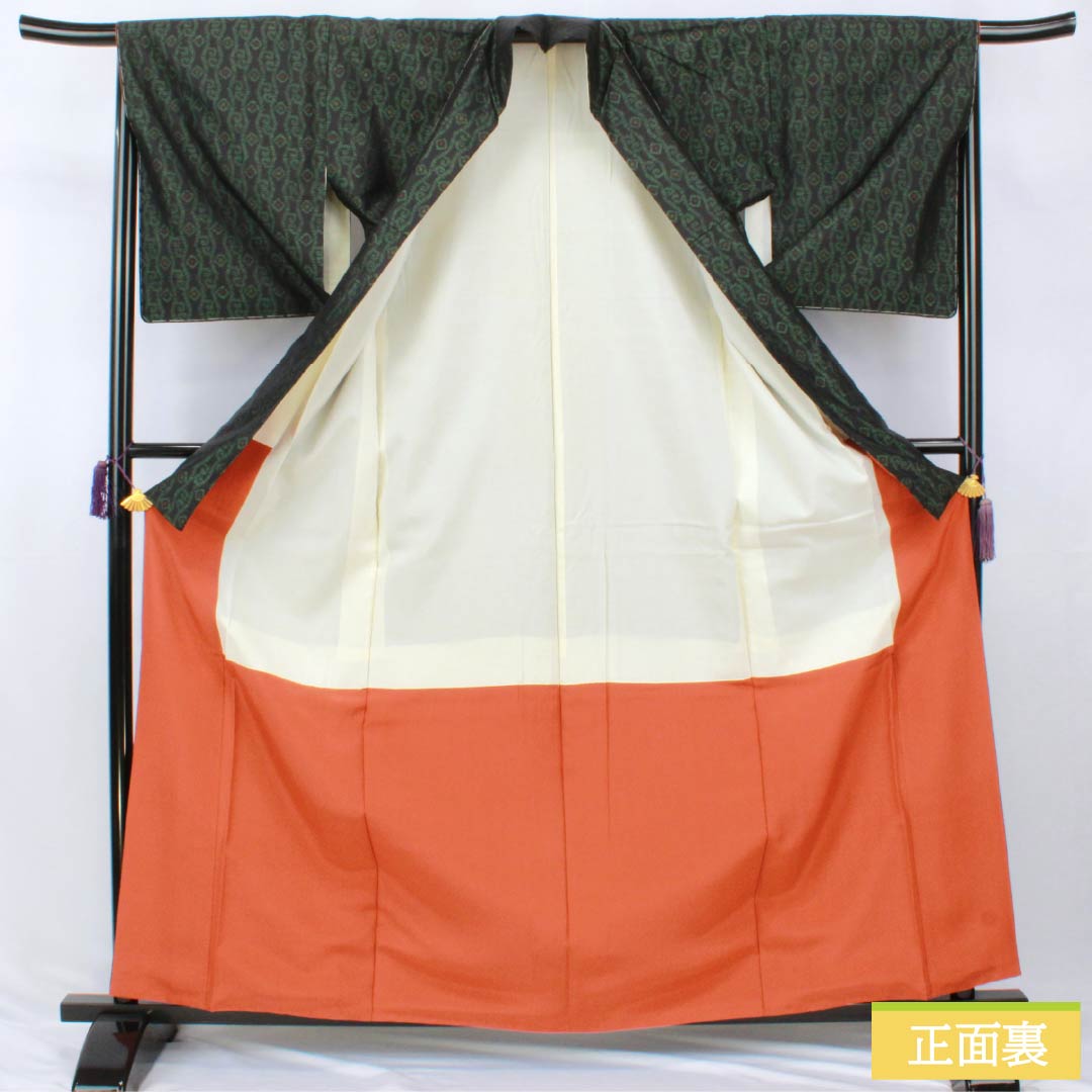 Tsumugi silk A rank 164cm length 67cm sleeve-to-sleeve Oshima tsumugi horizontal double ikat tatewaku with basting stitches awase black系 1116004973410