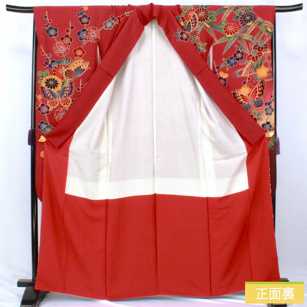 振袖 正絹 Aランク 身丈164cm 裄丈69cm 袷 真紅色(しんくいろ) 京紅型 吉祥文様 赤系 1113002963412