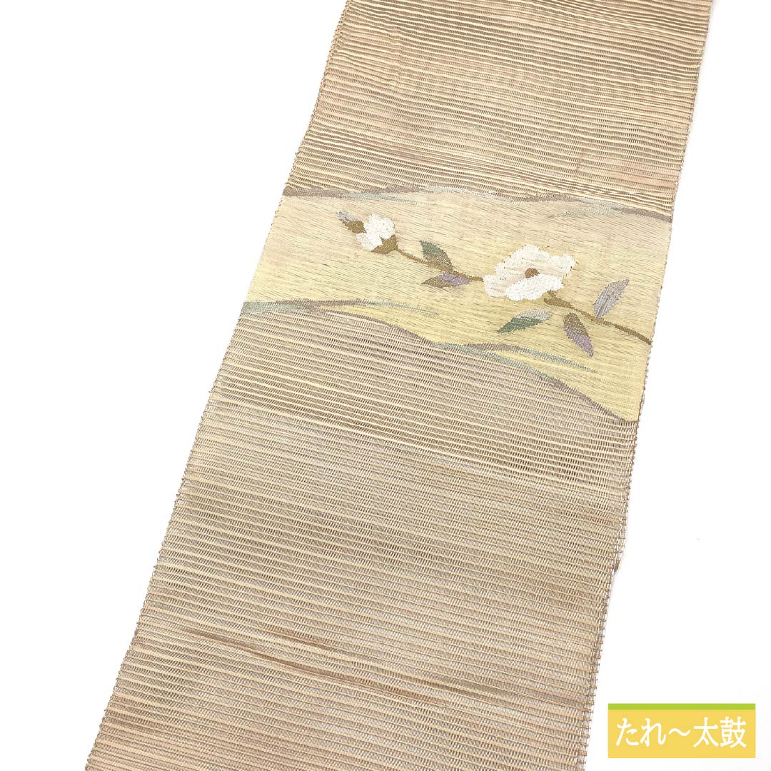 名古屋帯 正絹 砥粉色(とのこいろ) 夏帯 すくい織 花模様 帯丈362cm Aランク ポイント柄 セミフォーマル ベージュ系 1124008743325 松葉仕立て