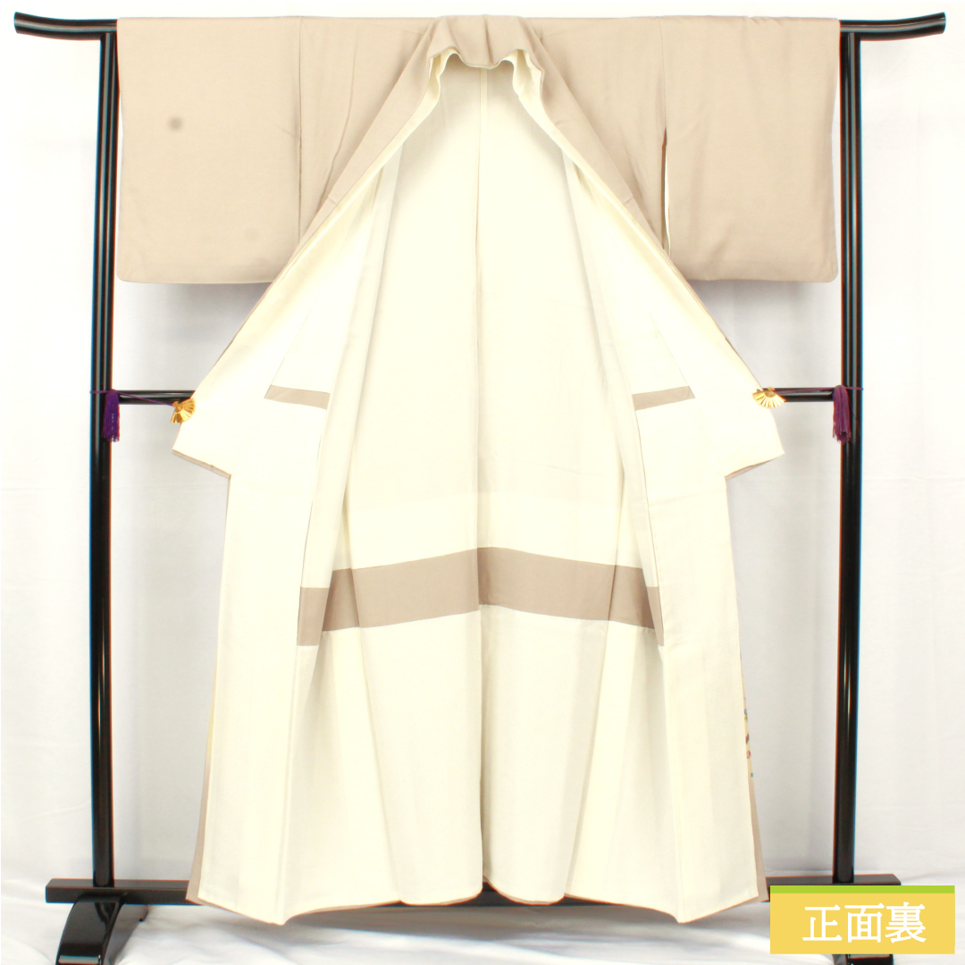色留袖 正絹 身丈157cm 裄丈63cm 袷 白茶色(しらちゃいろ) 京友禅 作家物 銀閣寺 五つ紋 木瓜 Aランク ベージュ系 1111001553325