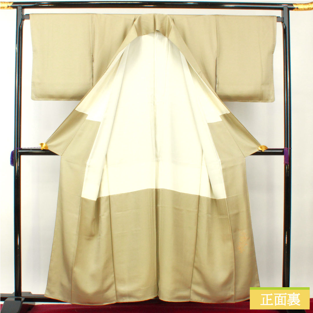 色留袖 正絹 身丈159cm 裄丈68cm 袷 亜麻色(あまいろ) 京友禅 風景模様 一つ紋 剣片喰 しつけ糸付き 未使用品 Sランク ベージュ系 1111001352325