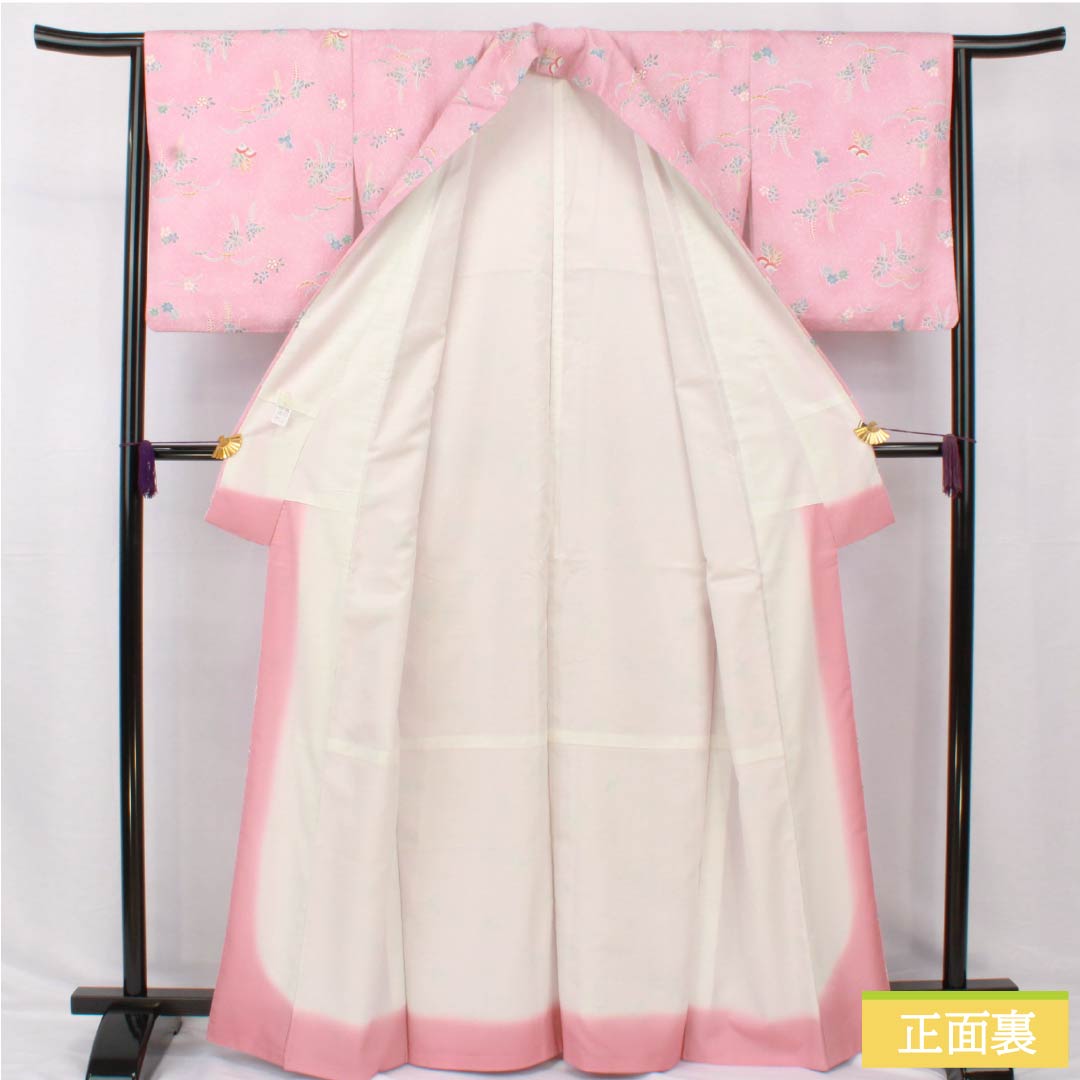 Small pattern, polyester, length 165cm, sleeve length 64cm, lined, one-kin dyeing, washable kimono, floral, S rank, pink, 1115005182513