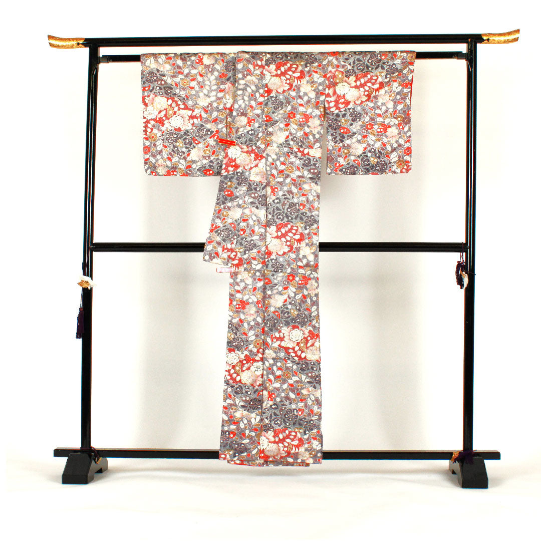 小紋 身丈160cm 裄丈66cm 袷 辻ヶ花 正絹 Sランク グレー系 1115000592322