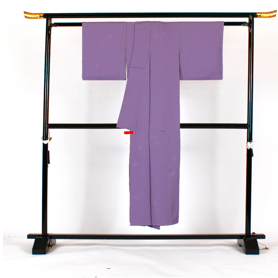 Solid color, Dronwork embroidery, classic diamond pattern, hanging wisteria, length 148cm, sleeve length 62cm, lined, pure silk, S rank, purple, 1114000182120