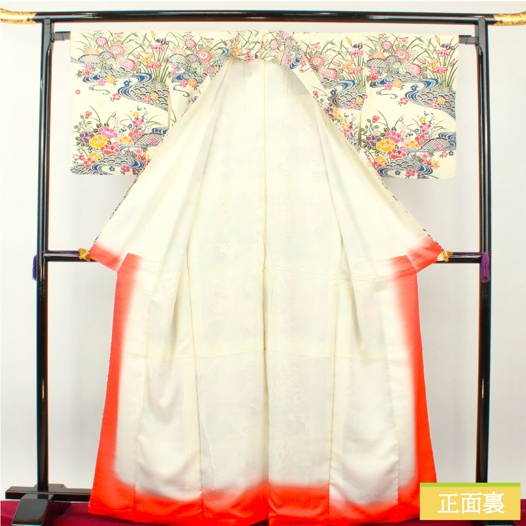 Komon, pure silk, length 166.5cm, sleeve length 65.5cm, lined, milky white, Kyoto Bingata, auspicious motif, S rank, white, 1115004412511