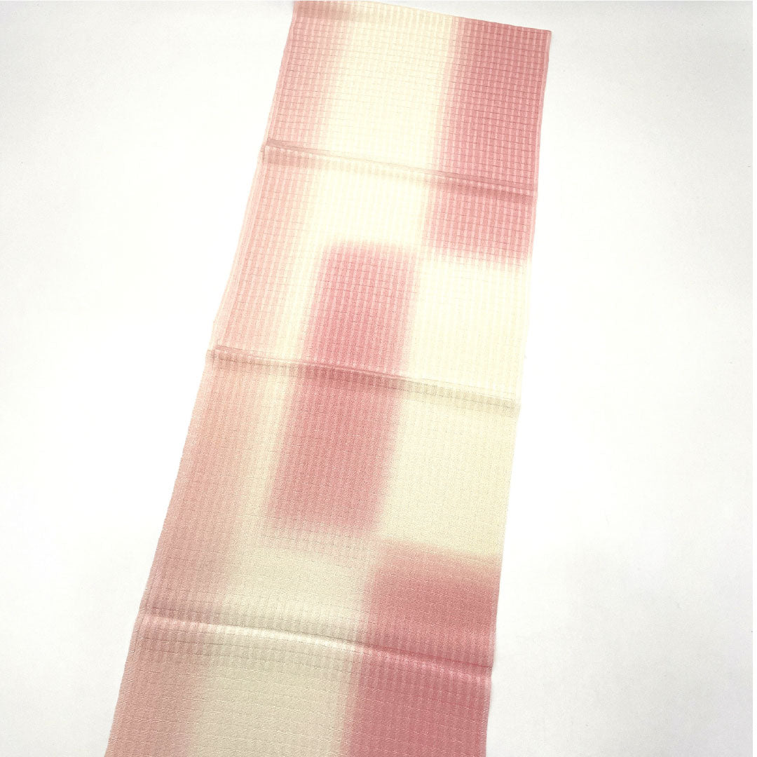 (Like new) Silk Obiage (Sash) - New Rank, Casual, Milky White and Pink, Summer, Checkered Pattern, Length: Approx. 174cm, Width: Approx. 29cm, White, Item Number: 1136001511911