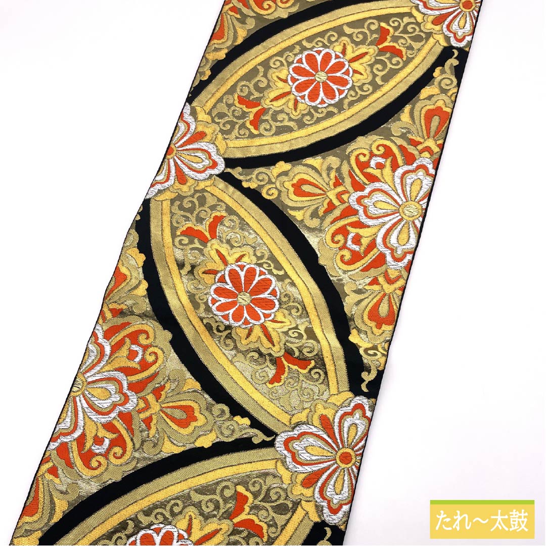 Formal black obi, pure silk, grade A, with shippo plaque and Chinese floral motifs, suitable for furisode (long-sleeved kimono). Length: 428cm. Includes six obi stripes. Product code: 1123015443310