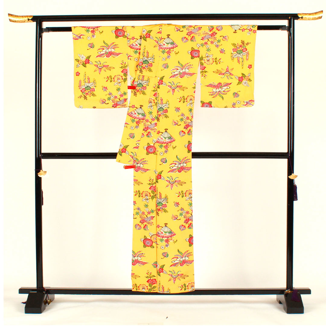 小紋 身丈156.5cm 裄丈64cm 袷 紅型 正絹 Aランク 黄系 1115002033323